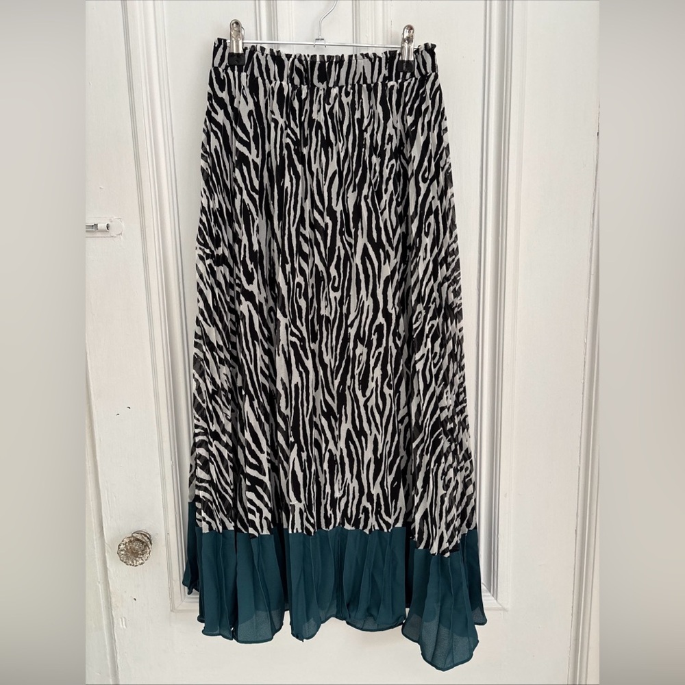 Lucy Paris Zebra Print And Teal Pull-on Maxi Skirt